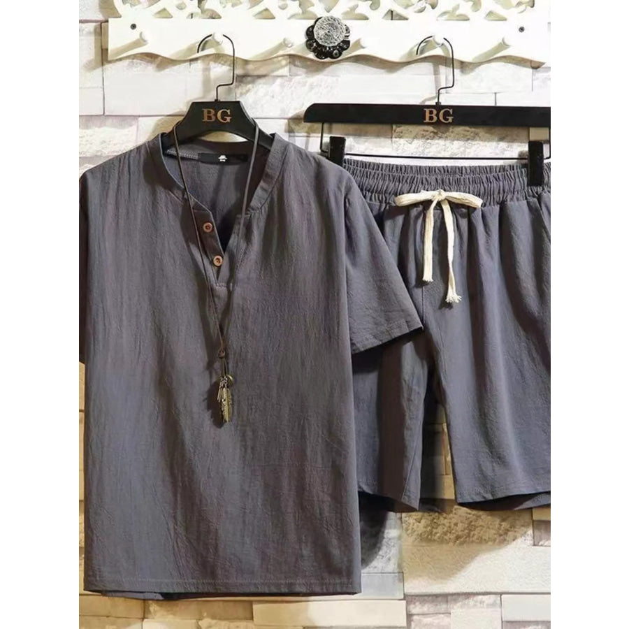 Men’s Plus Size Short Sleeve Top and Shorts Set Gray / M Apparel and Accessories