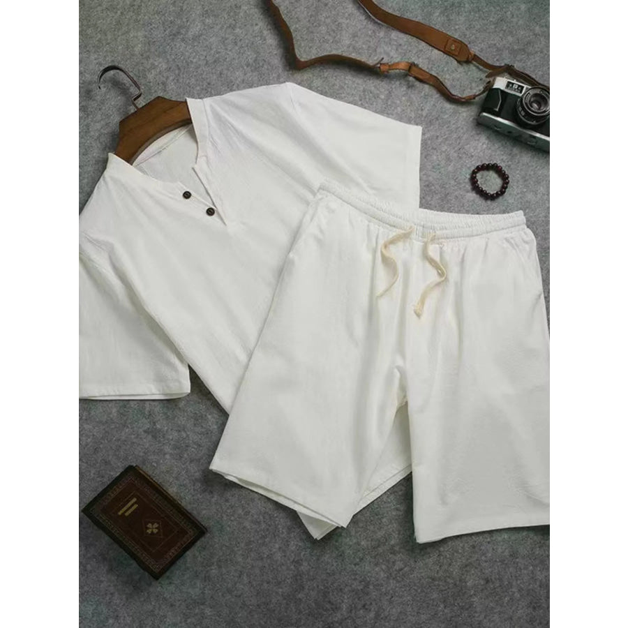 Men’s Plus Size Short Sleeve Top and Shorts Set White / M Apparel and Accessories