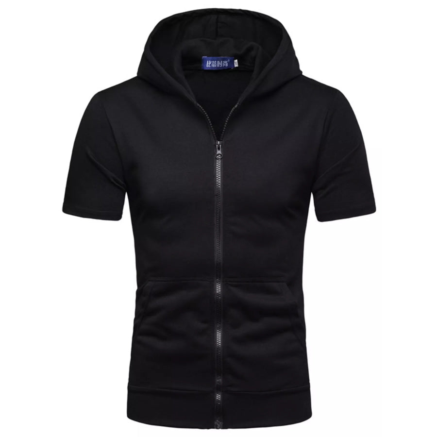 Men’s Plus Size Short Sleeve Zip Up Hoodie Top Black / M Apparel and Accessories