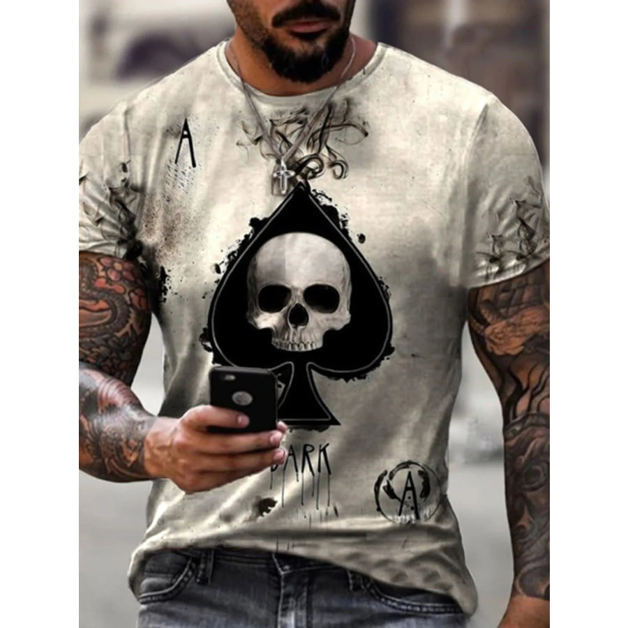 Men’s Plus Size Skull Ace of Spades Graphic T-Shirt Beige / M Apparel and Accessories