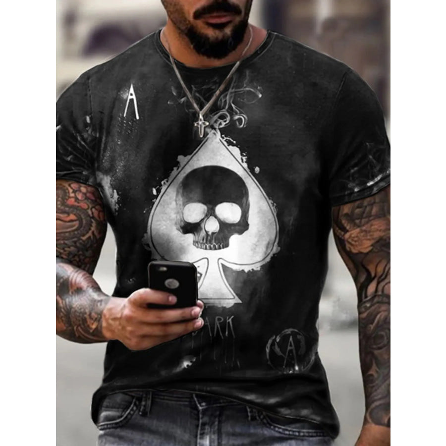 Men’s Plus Size Skull Ace of Spades Graphic T-Shirt Black / M Apparel and Accessories