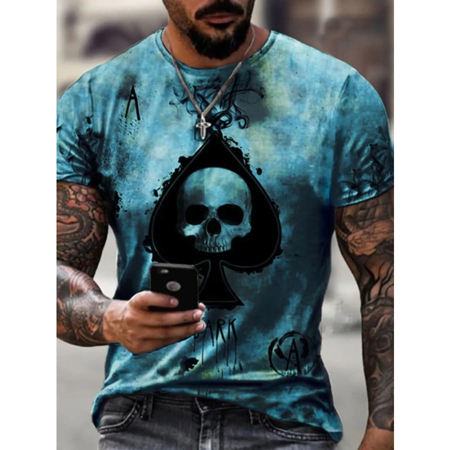Men’s Plus Size Skull Ace of Spades Graphic T-Shirt Cerulean / M Apparel and Accessories