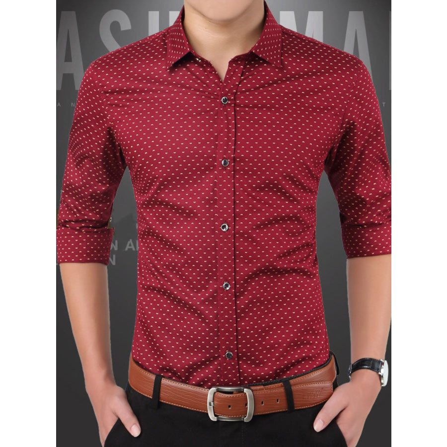 Men’s Plus Size Slim Fit Dotted Pattern Shirt Red / M Apparel and Accessories
