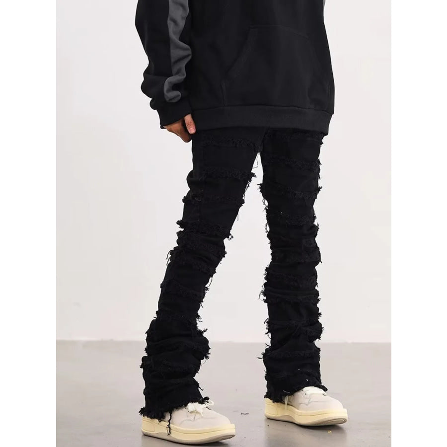 Men’s Plus Size Slim Fit Frayed Hem Jeans Black / M Apparel and Accessories