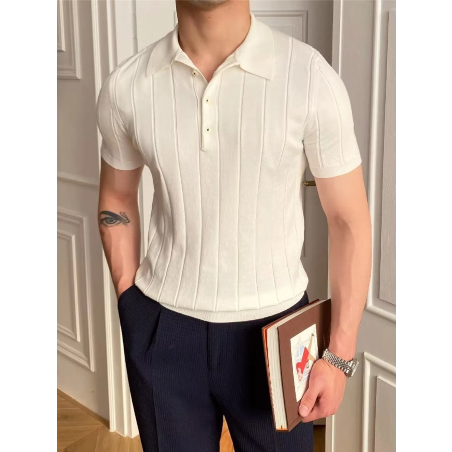 Men’s Plus Size Slim Fit Knitted Polo Shirt White / M Apparel and Accessories