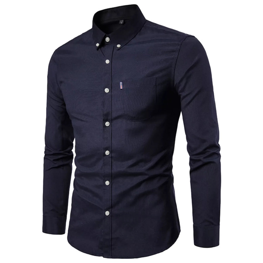 Men’s Plus Size Slim Fit Long Sleeve Button-Down Shirt Black / M Apparel and Accessories