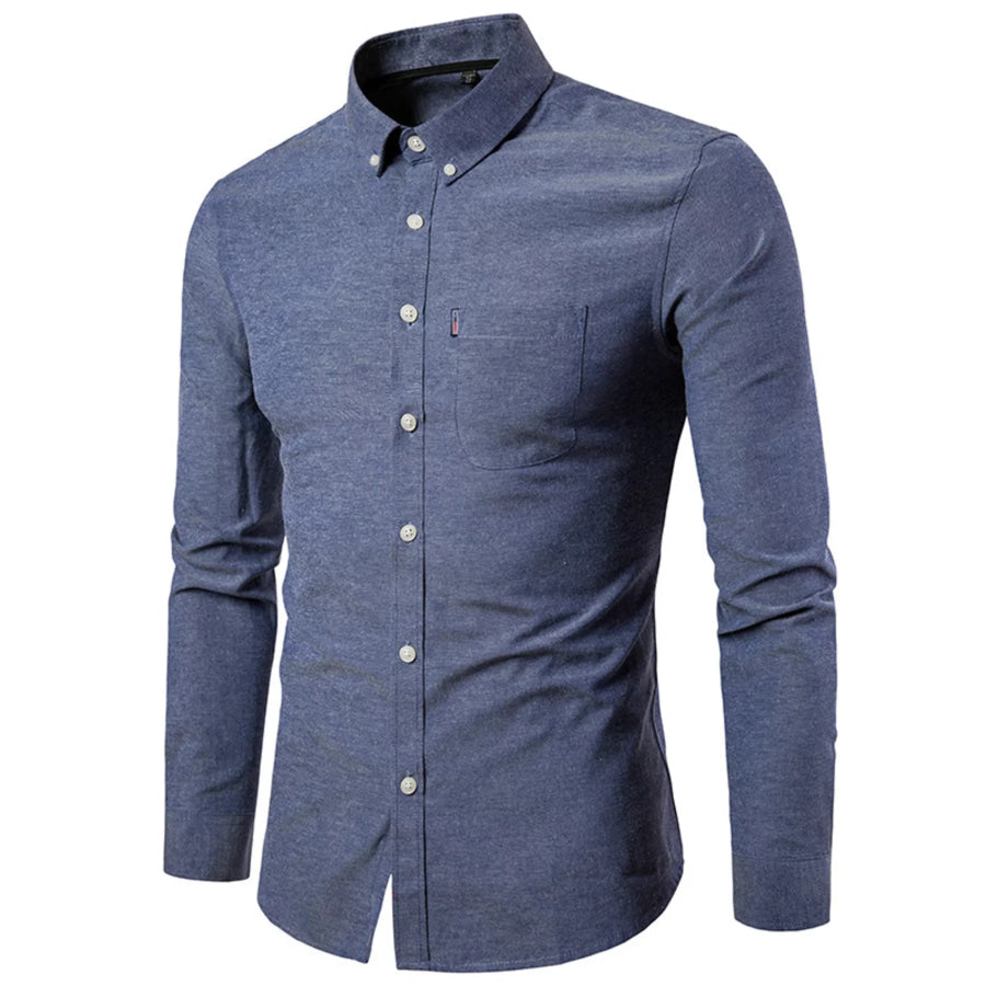 Men’s Plus Size Slim Fit Long Sleeve Button-Down Shirt Grey / M Apparel and Accessories