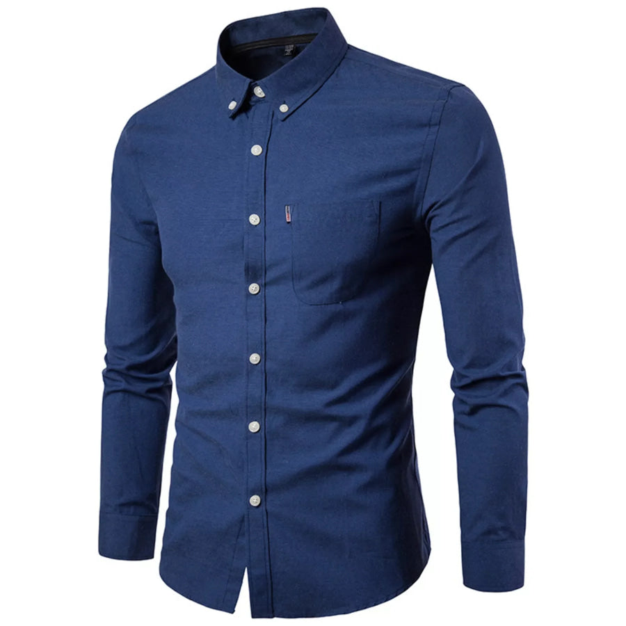 Men’s Plus Size Slim Fit Long Sleeve Button-Down Shirt Navy / M Apparel and Accessories