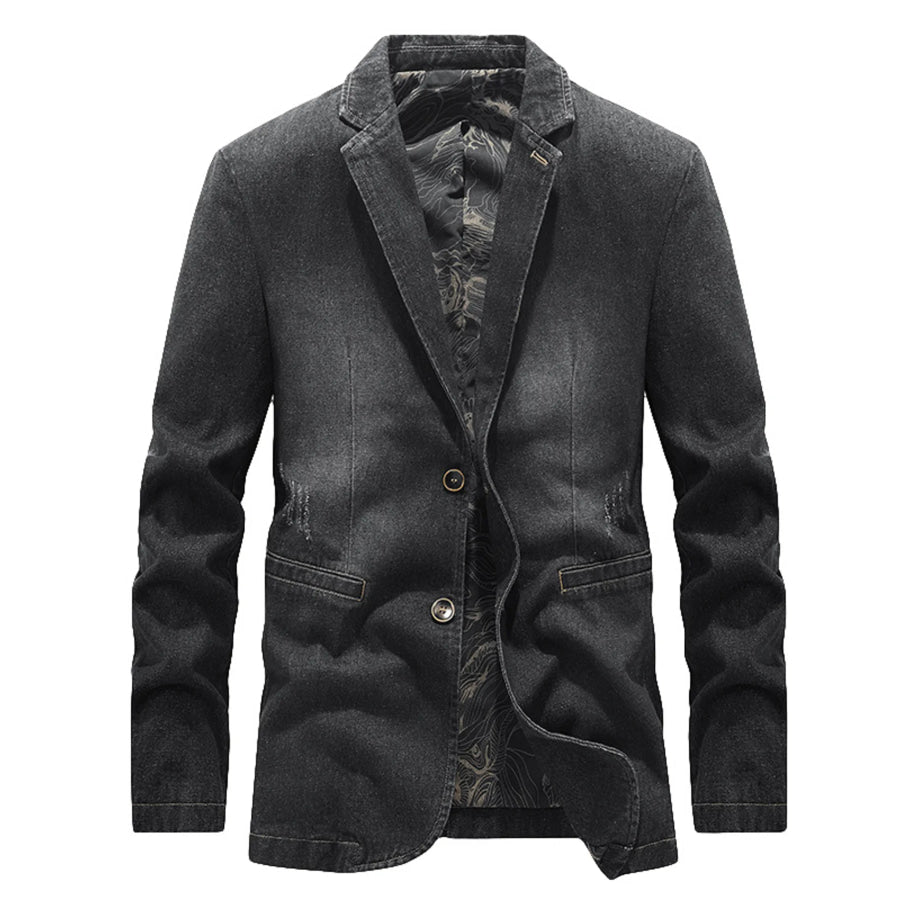 Men’s Plus Size Slim Fit Long Sleeve Denim Blazer Black / M Apparel and Accessories