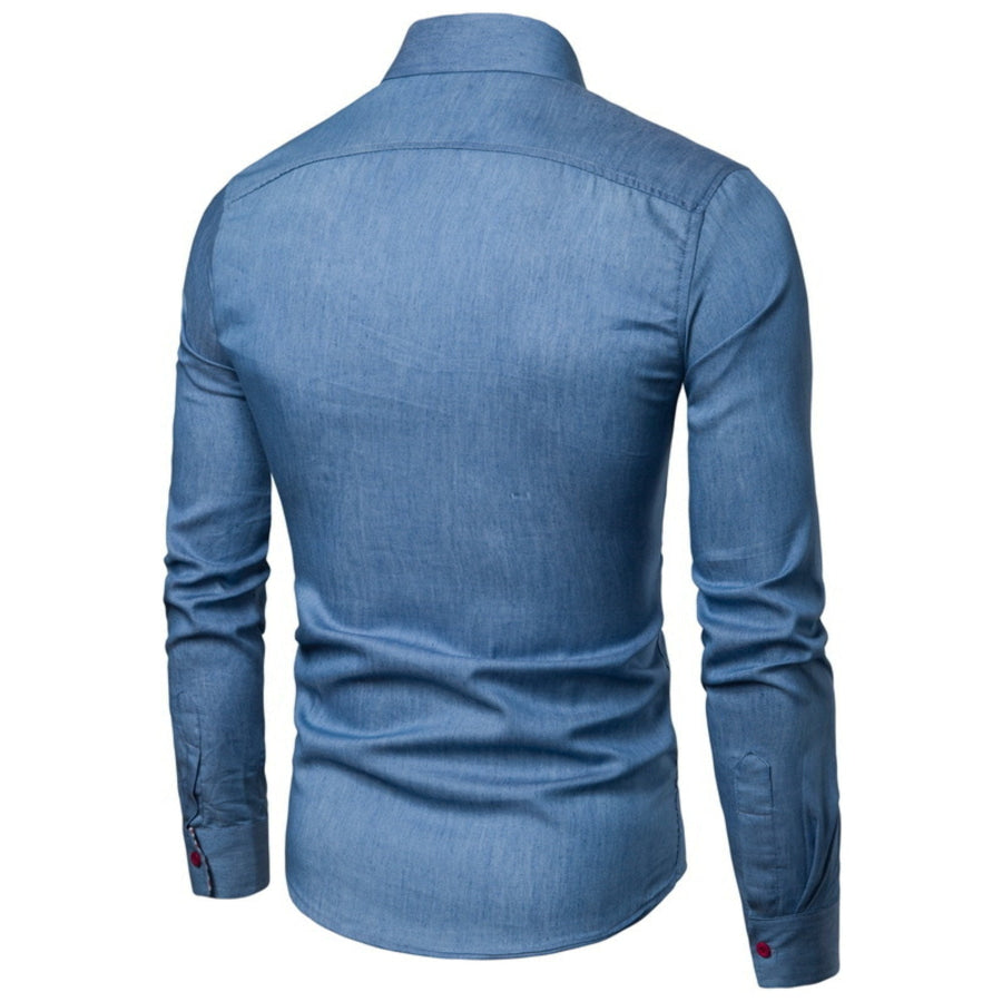 Men’s Plus Size Slim Fit Long Sleeve Denim Shirt Apparel and Accessories