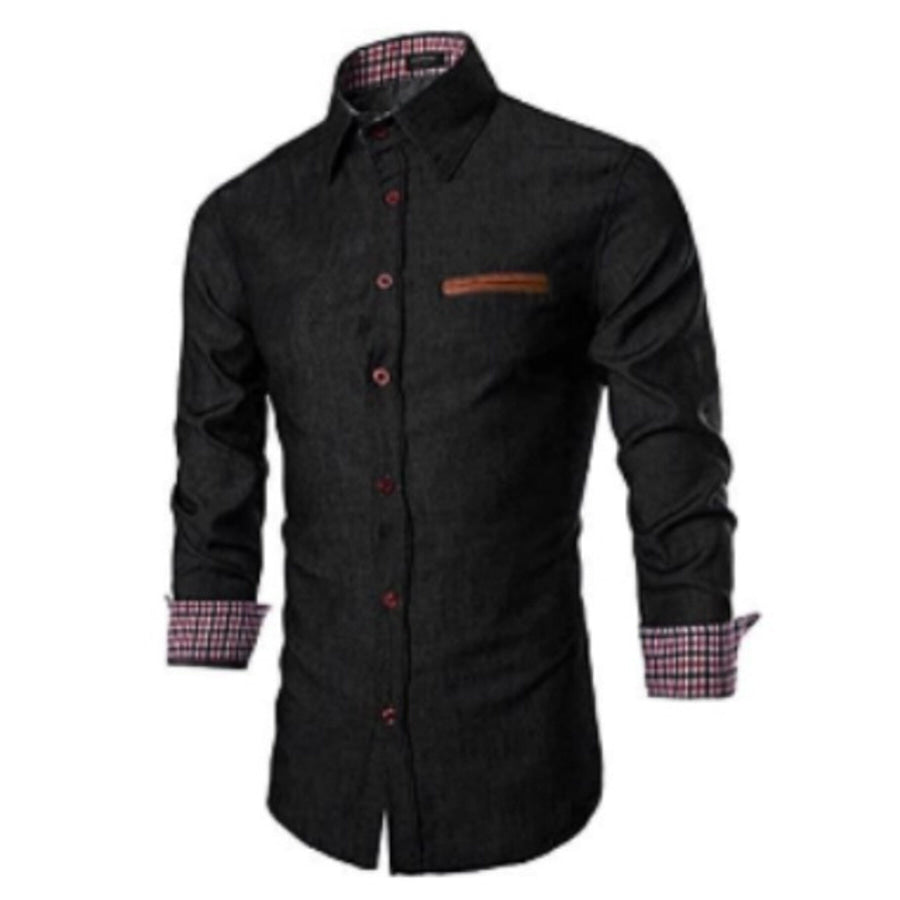 Men’s Plus Size Slim Fit Long Sleeve Denim Shirt Black / M Apparel and Accessories