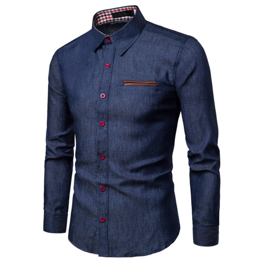 Men’s Plus Size Slim Fit Long Sleeve Denim Shirt Dark Blue / M Apparel and Accessories