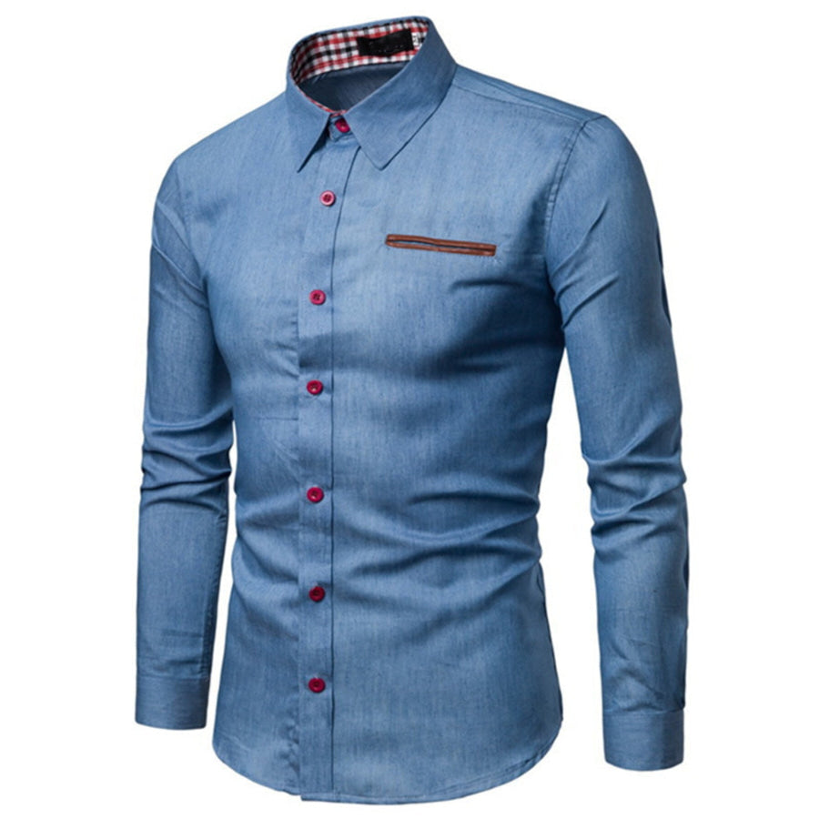 Men’s Plus Size Slim Fit Long Sleeve Denim Shirt Light Blue / M Apparel and Accessories