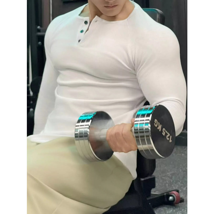 Men’s Plus Size Slim Fit Long Sleeve Henley T-Shirt White / M Apparel and Accessories