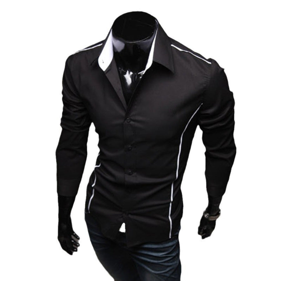 Men’s Plus Size Slim Fit Long Sleeve Shirt Black / M Apparel and Accessories