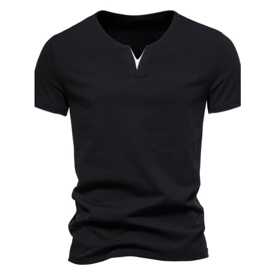 Men’s Plus Size Slim Fit Notched Casual T-Shirt Apparel and Accessories