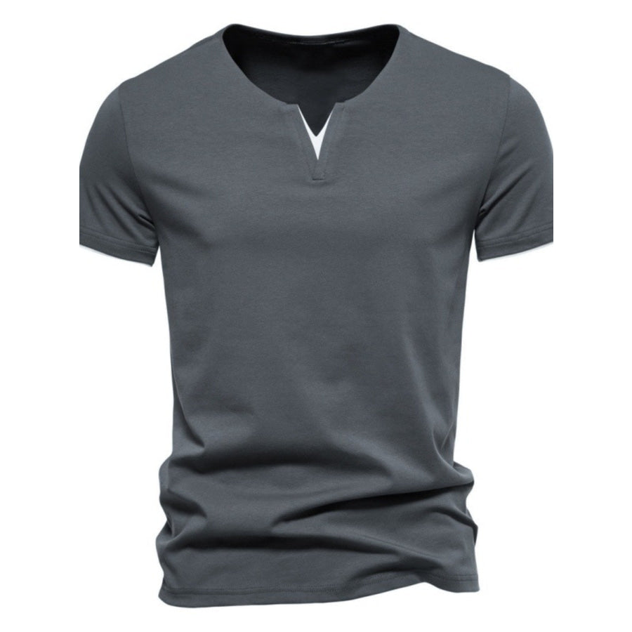 Men’s Plus Size Slim Fit Notched Casual T-Shirt Dark Gray / M Apparel and Accessories