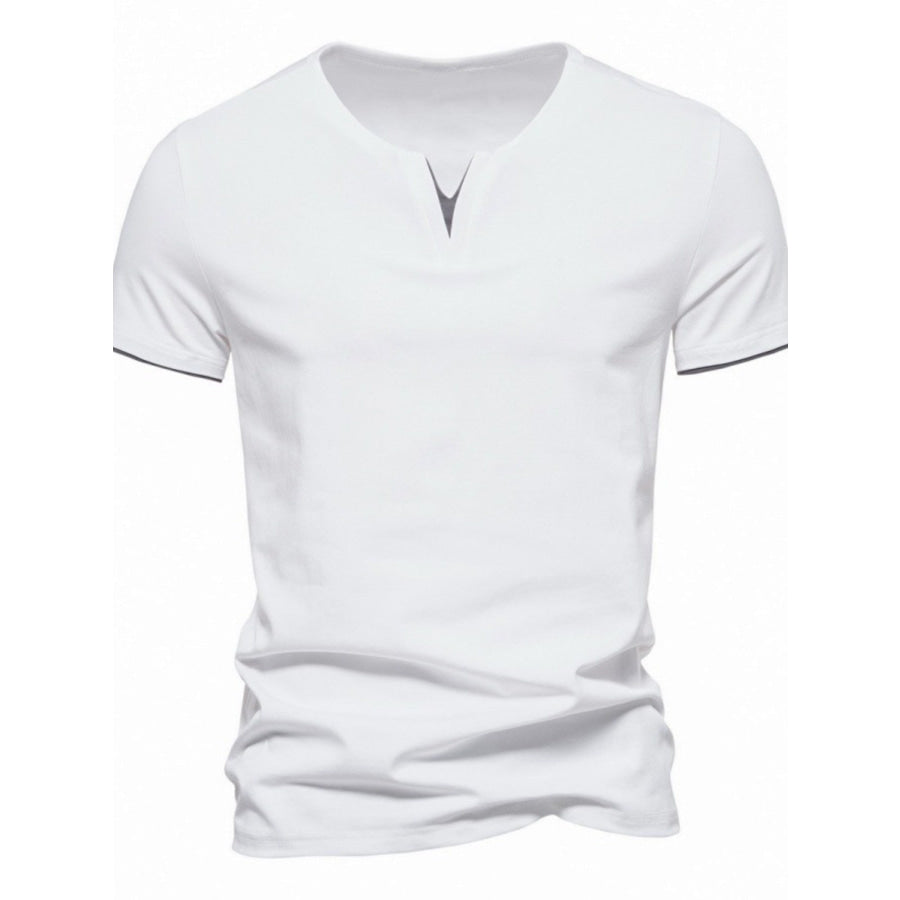 Men’s Plus Size Slim Fit Notched Casual T-Shirt White / M Apparel and Accessories