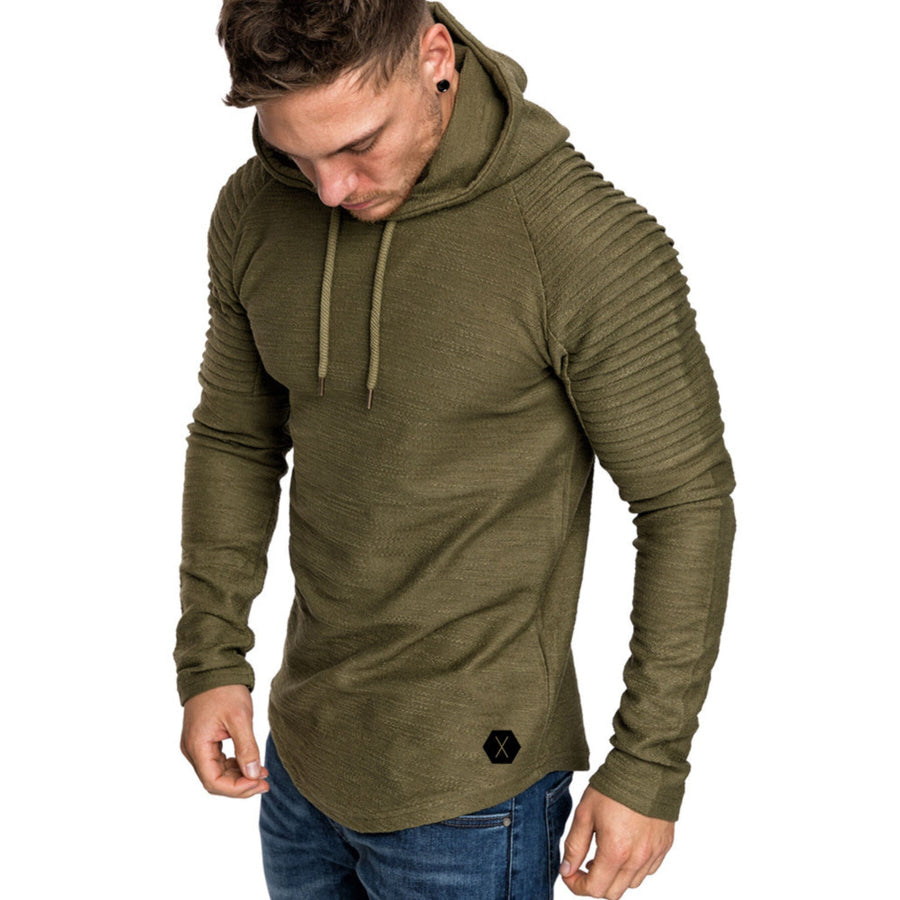 Men’s Plus Size Slim Fit Ribbed Hoodie with Drawstring Army Green / M Apparel and Accessories