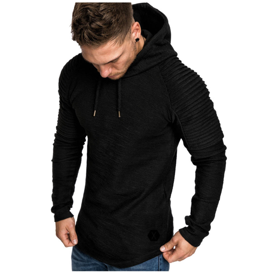 Men’s Plus Size Slim Fit Ribbed Hoodie with Drawstring Black / M Apparel and Accessories