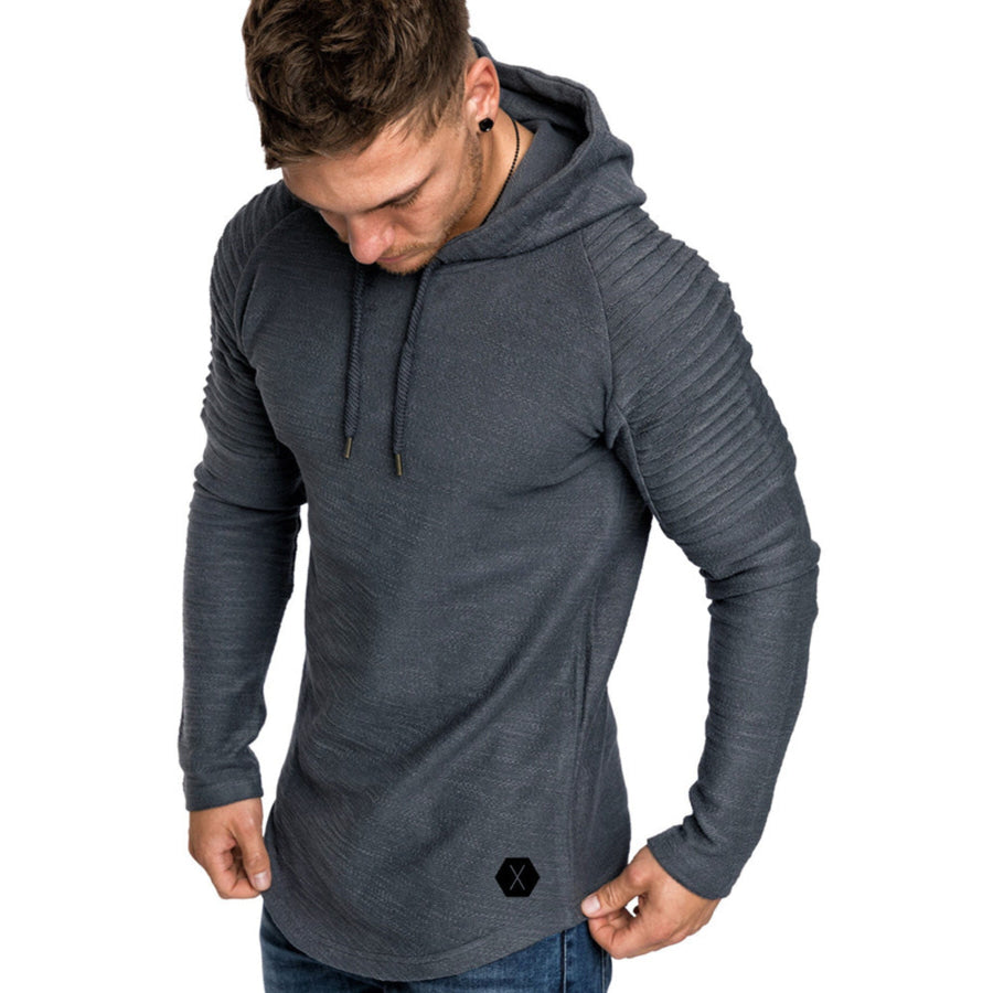 Men’s Plus Size Slim Fit Ribbed Hoodie with Drawstring Grey / M Apparel and Accessories