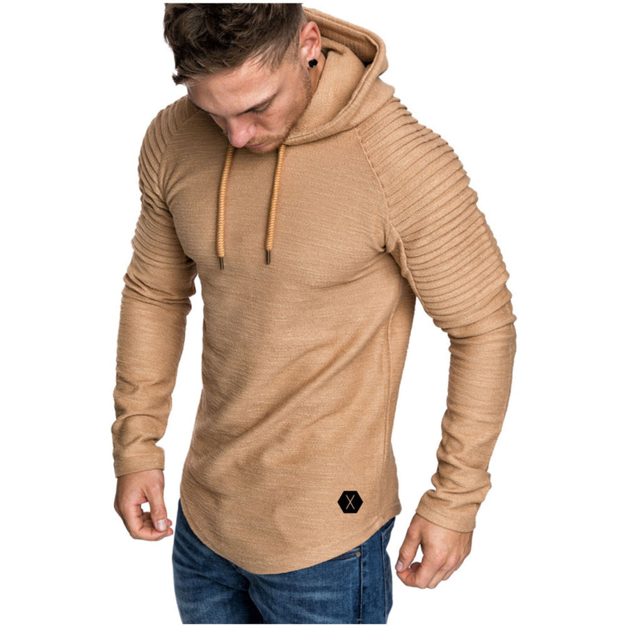Men’s Plus Size Slim Fit Ribbed Hoodie with Drawstring Khaki / M Apparel and Accessories