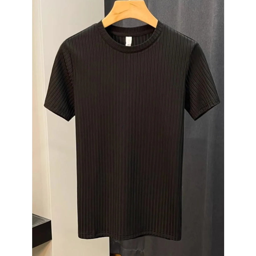 Men’s Plus Size Slim Fit Ribbed Knit T-Shirt Black / M Apparel and Accessories