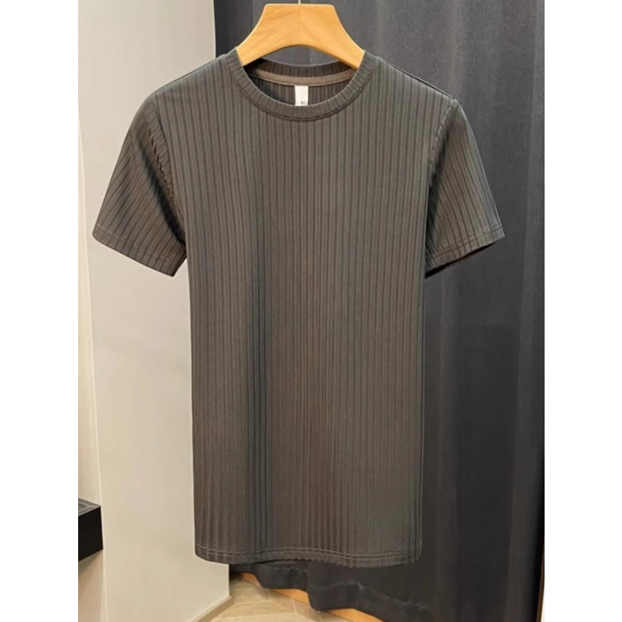 Men’s Plus Size Slim Fit Ribbed Knit T-Shirt Dark Gray / M Apparel and Accessories