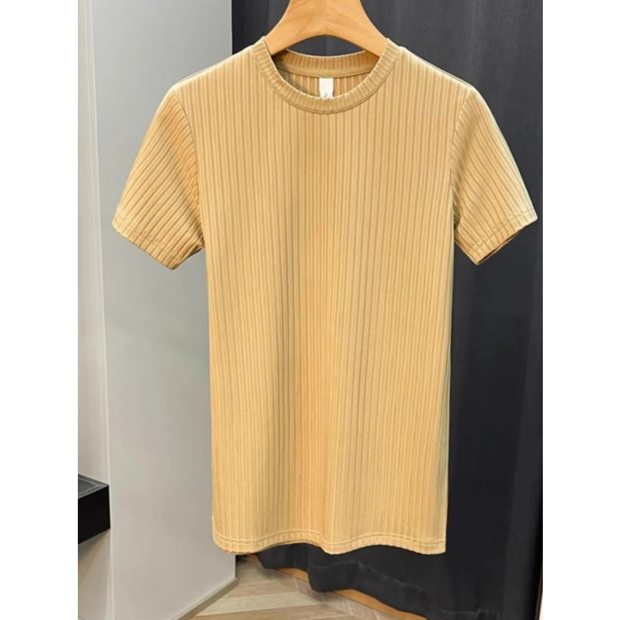 Men’s Plus Size Slim Fit Ribbed Knit T-Shirt Gold / M Apparel and Accessories