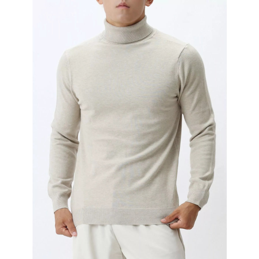 Men’s Plus Size Slim-Fit Ribbed Turtleneck Sweater Apricot / M Apparel and Accessories
