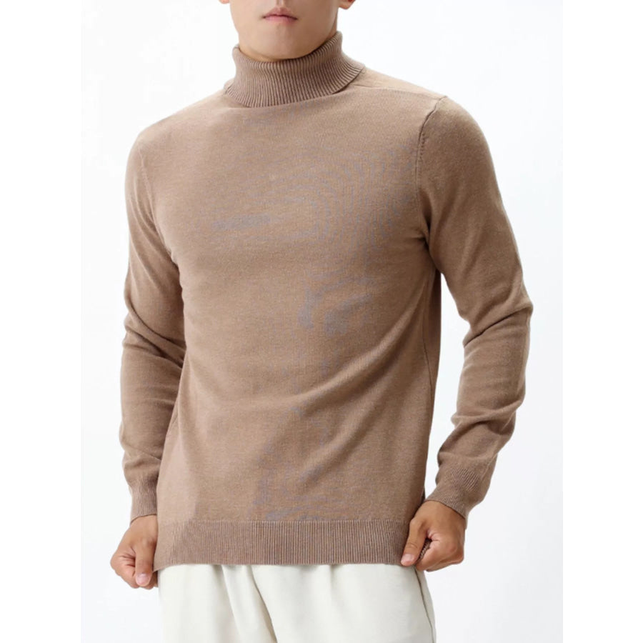 Men’s Plus Size Slim-Fit Ribbed Turtleneck Sweater Brown / M Apparel and Accessories