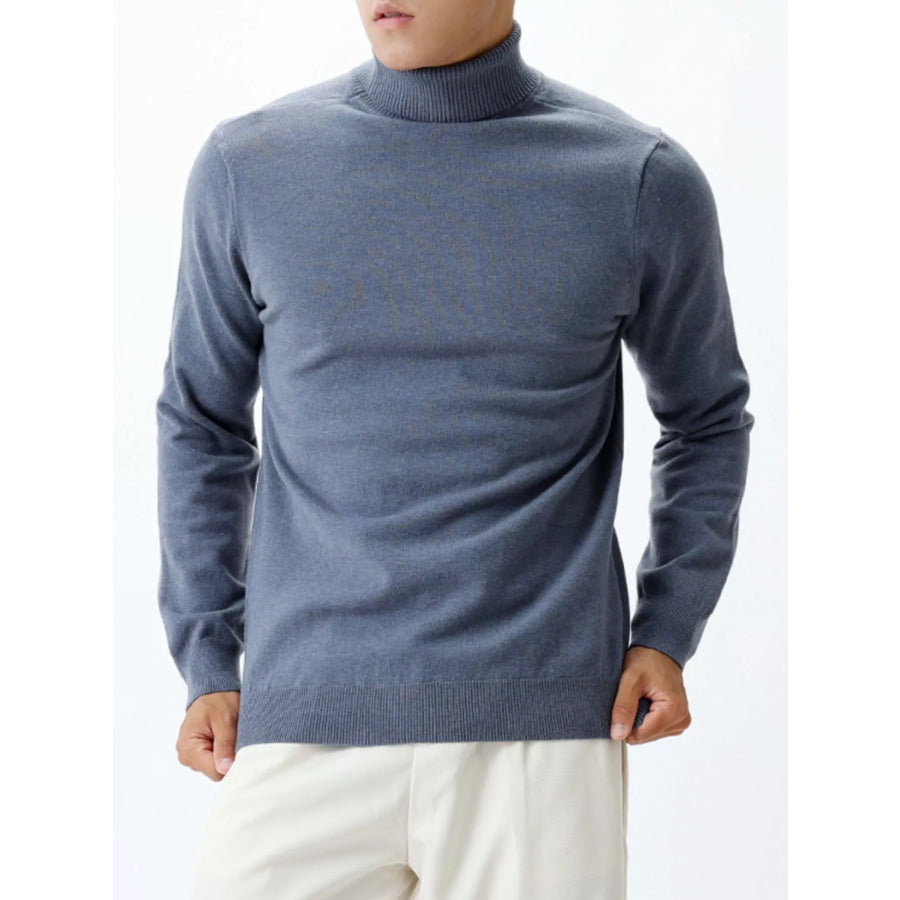 Men’s Plus Size Slim-Fit Ribbed Turtleneck Sweater Dark Blue / M Apparel and Accessories
