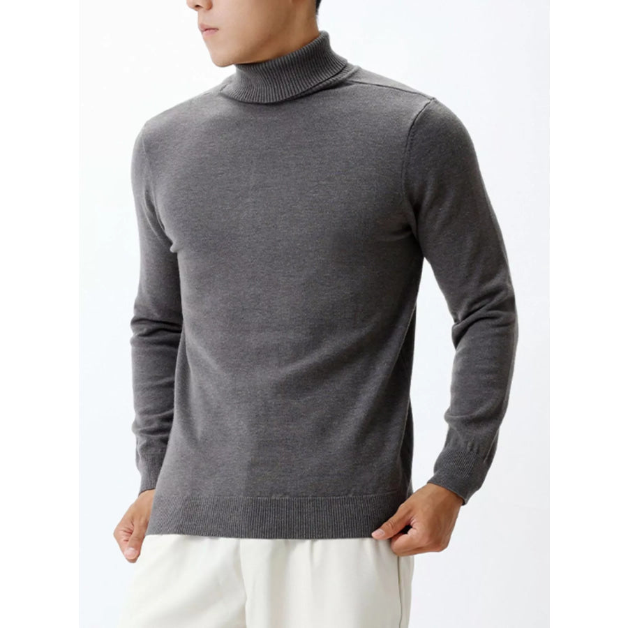 Men’s Plus Size Slim-Fit Ribbed Turtleneck Sweater Dark Gray / M Apparel and Accessories
