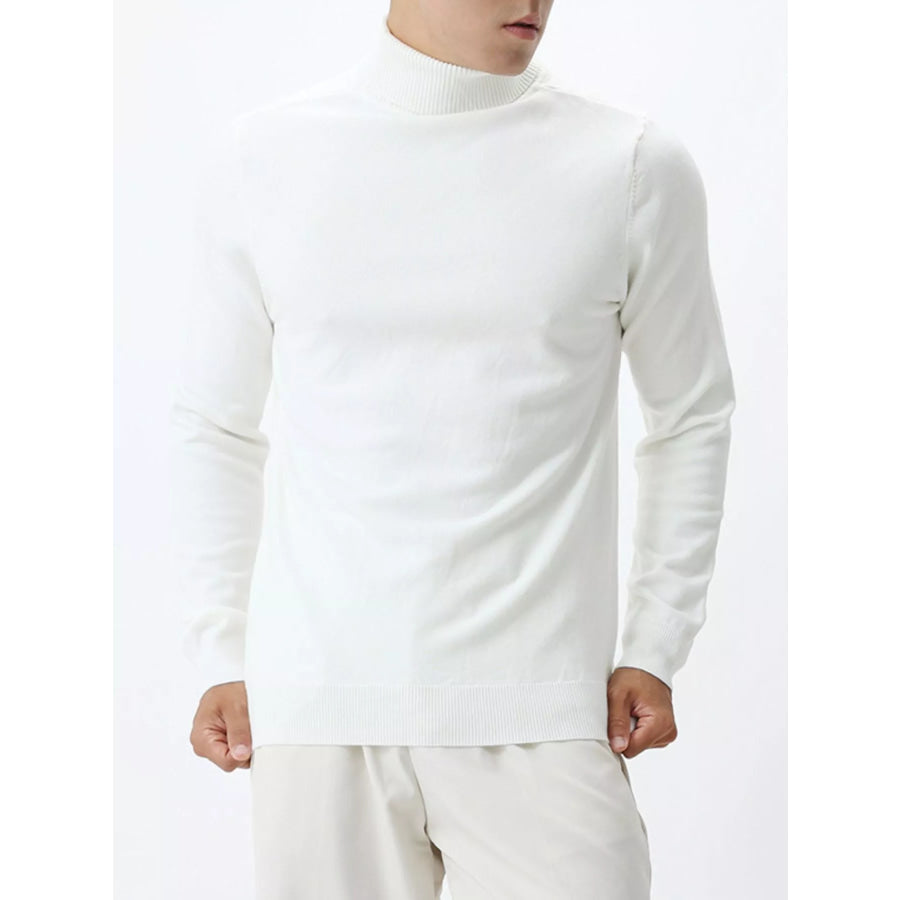 Men’s Plus Size Slim-Fit Ribbed Turtleneck Sweater White / M Apparel and Accessories