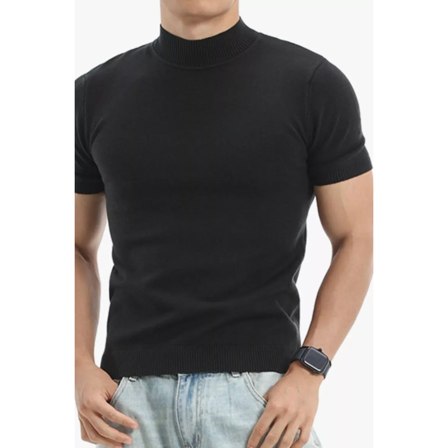 Men’s Plus Size Slim Fit Short Sleeve Sweater Black / M Apparel and Accessories