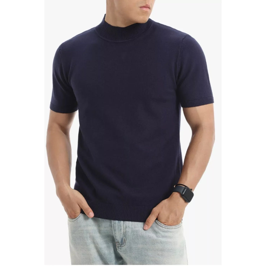 Men’s Plus Size Slim Fit Short Sleeve Sweater Dark Navy / M Apparel and Accessories