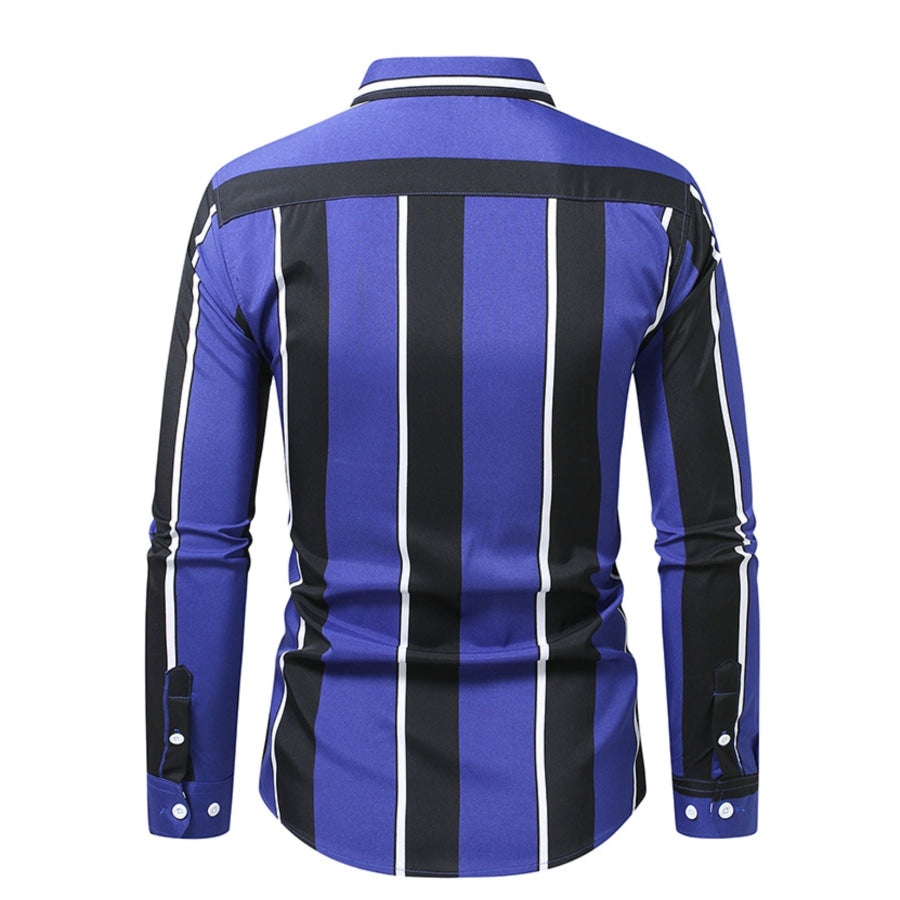 Men’s Plus Size Slim Fit Striped Button Up Shirt Apparel and Accessories