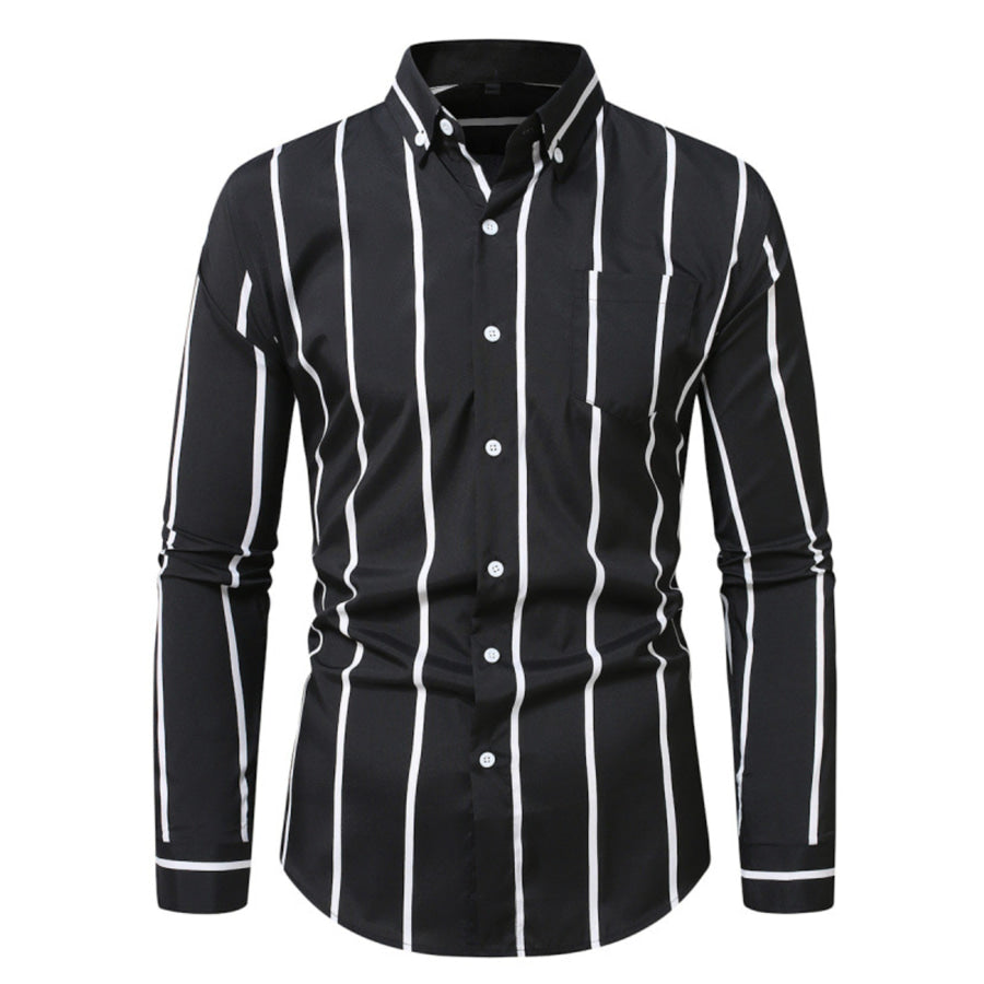 Men’s Plus Size Slim Fit Striped Button Up Shirt Apparel and Accessories