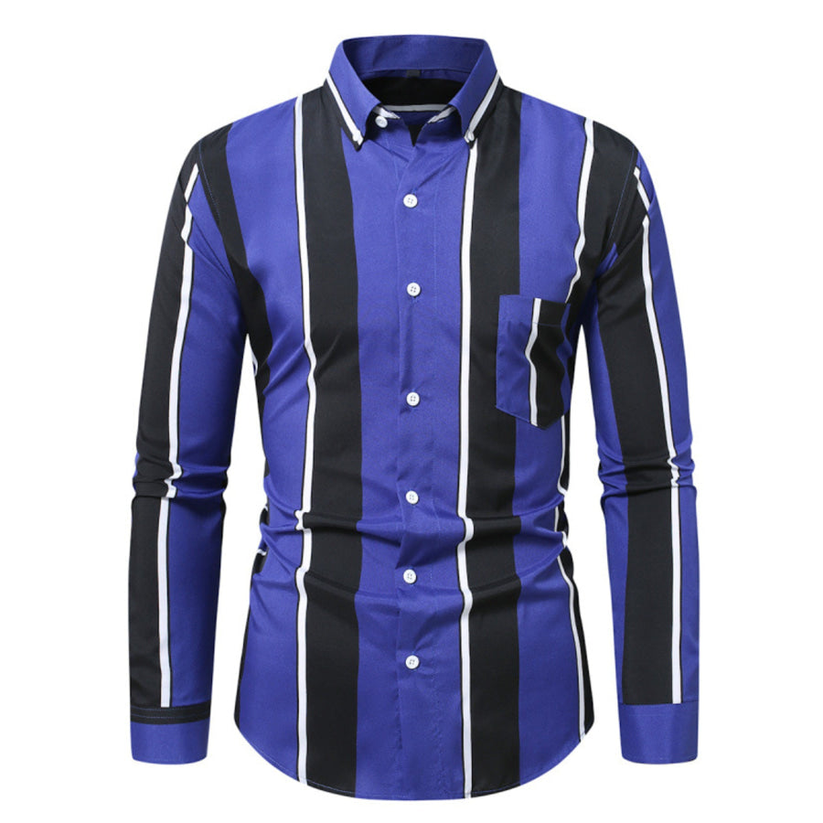 Men’s Plus Size Slim Fit Striped Button Up Shirt Blue / M Apparel and Accessories
