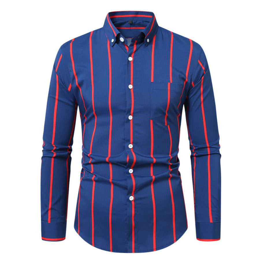 Men’s Plus Size Slim Fit Striped Button Up Shirt Red / M Apparel and Accessories