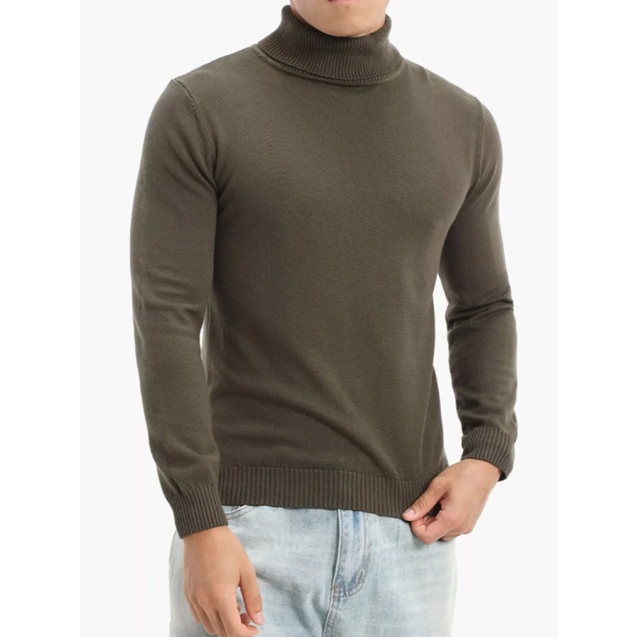 Men’s Plus Size Slim-Fit Turtleneck Sweater Army Green / M Apparel and Accessories