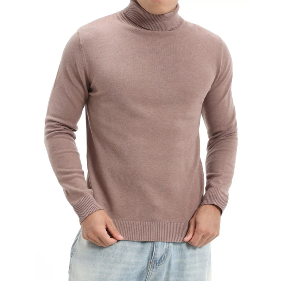 Men’s Plus Size Slim-Fit Turtleneck Sweater Flower Brown / M Apparel and Accessories