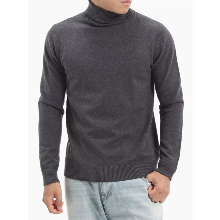 Men’s Plus Size Slim-Fit Turtleneck Sweater Flowers Dark Gray / M Apparel and Accessories