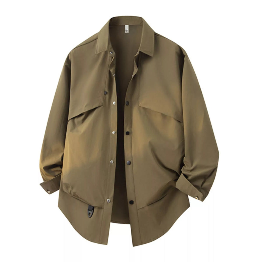 Men’s Plus Size Snap Down Long Sleeve Shirt Brown / M Apparel and Accessories