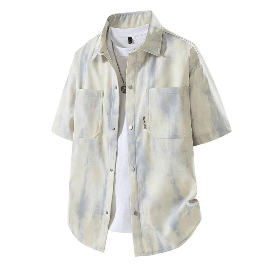 Men’s Plus Size Snap Down Short Sleeve Shirt Beige / M Apparel and Accessories