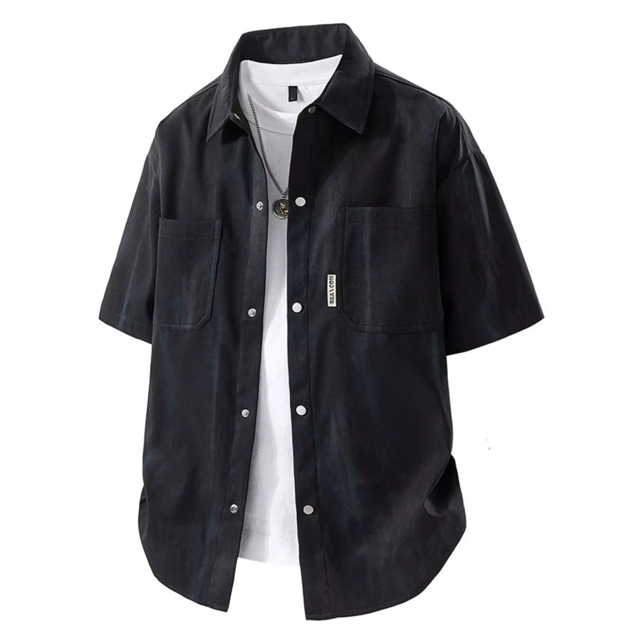 Men’s Plus Size Snap Down Short Sleeve Shirt Black / M Apparel and Accessories