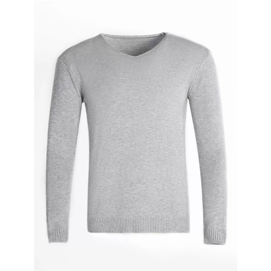 Men’s Plus Size Solid Color Long Sleeve Knit Top Grey / M Apparel and Accessories