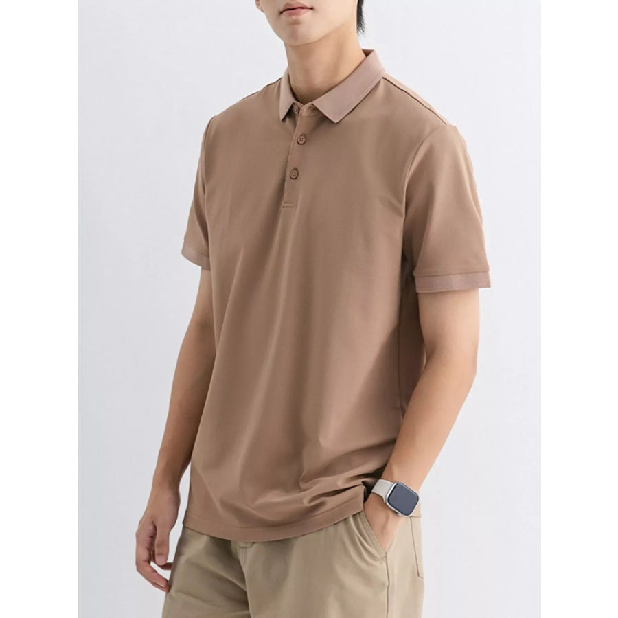 Men’s Plus Size Solid Color Short Sleeve Polo Bean Paste / M Apparel and Accessories