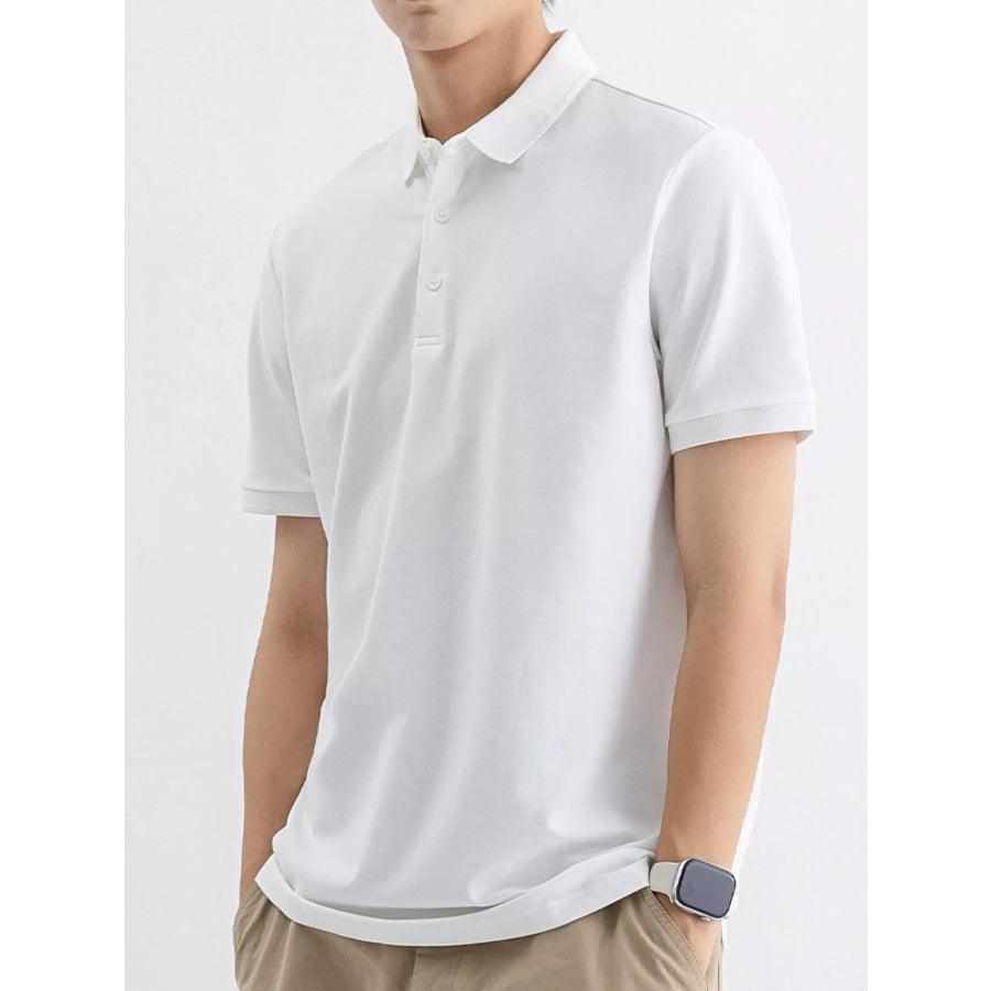 Men’s Plus Size Solid Color Short Sleeve Polo White / M Apparel and Accessories