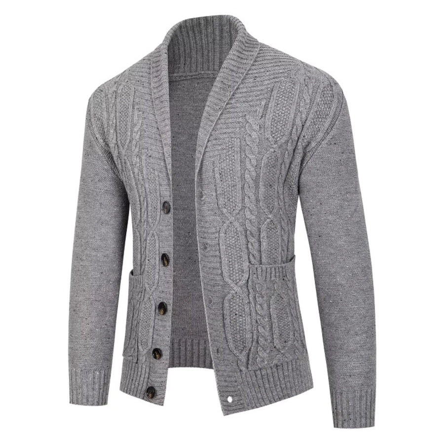 Men’s Plus Size Speckled Cable Knit Shawl Collar Cardigan Apparel and Accessories
